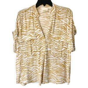 Anthropologie Maeve Zebra Print Yellow and White Short Sleeve Blouse
